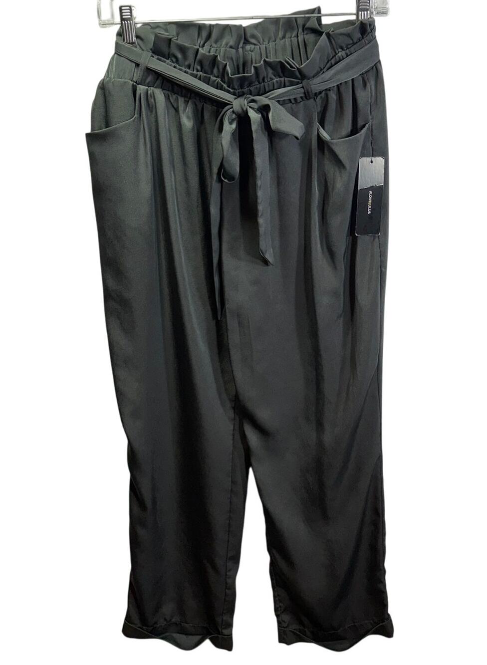Lulus Chic Gray Paper Bag Tie Waist Pants Medium M NWT Shiny Dressy Cuff Hem